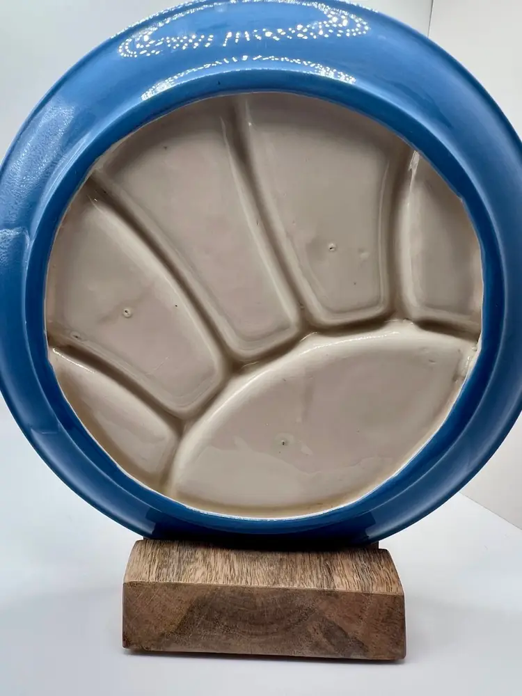 Mushroom Divided Plate Platter Fondue Vintage Blue