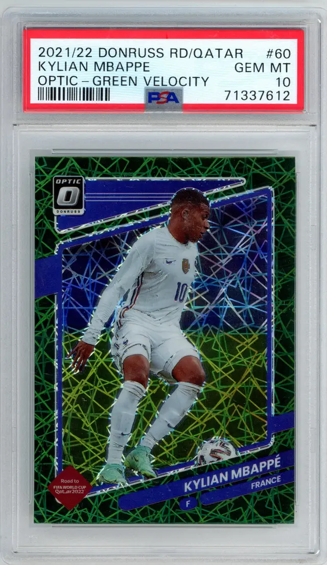 2021-22 Donruss Optic Qatar KYLIAN MBAPPE #60 Green Velocity Prizm PSA 10 GEM MT
