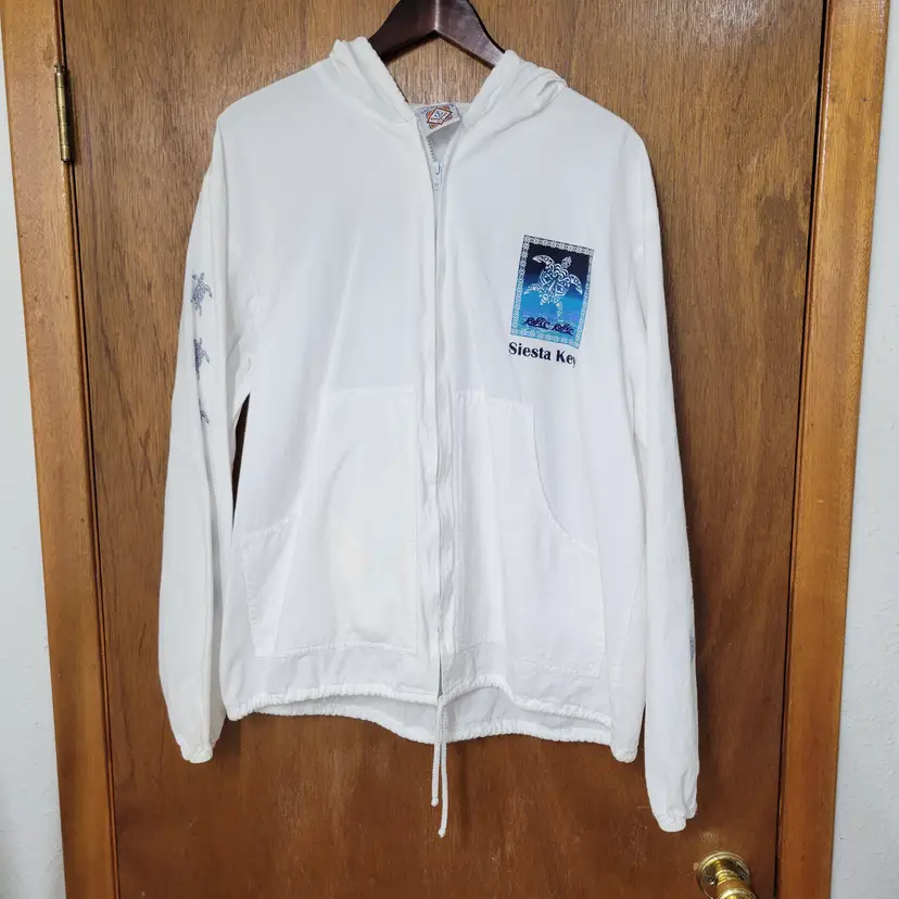 Yacht Club Siesta Key Sea Turtle White Zip Up Hoodie Windbreaker Jacket Large