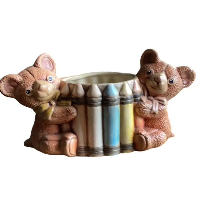 Multi-Colored Crayon With Teddy Bears Planter  4.5 Inches Tall