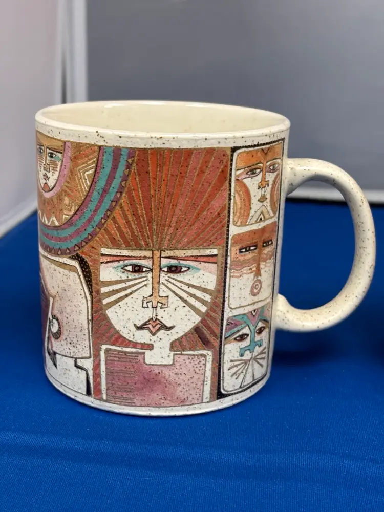 Two Vintage LAUREL BURCH “Primordial Dream” Coffee Mugs w/ Gold, Japan, Otagiri
