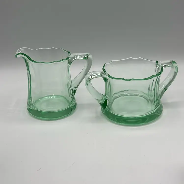 Uranium GLOW Depression Glass Cream And Sugar Set 😎