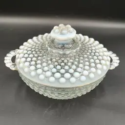Vtg Anchor And Hocking Moonstone Opalescent Candy Dish