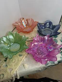 Turkish Irisdescent Flower Glass Plates - 4 Colors Will Be Sold Separately