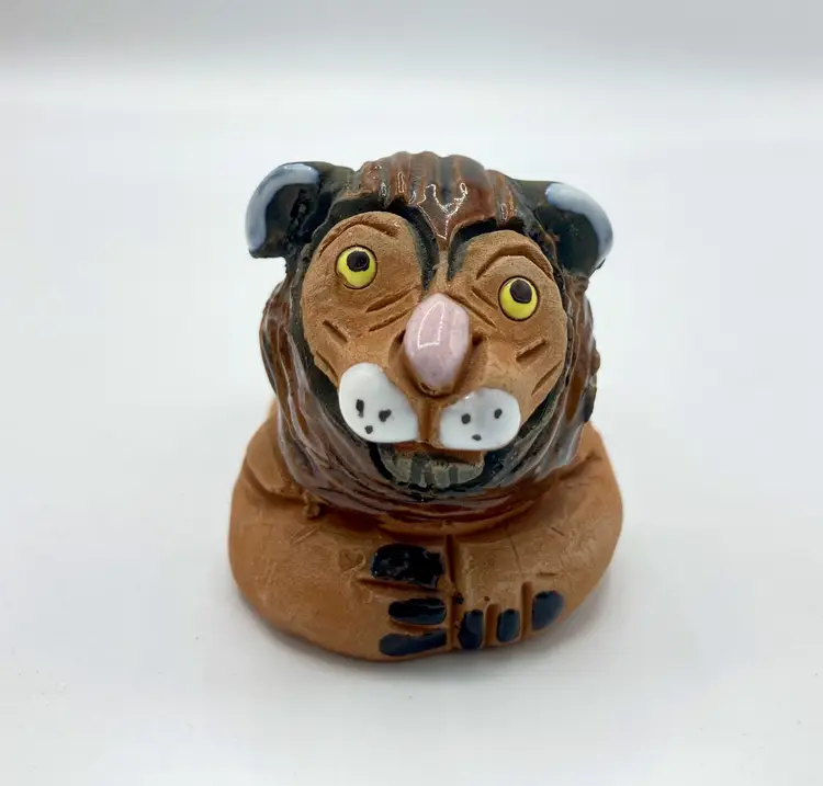 Vintage Casals Goofy Eye Lion Weirdo, Peru Carved Figurine, Signed