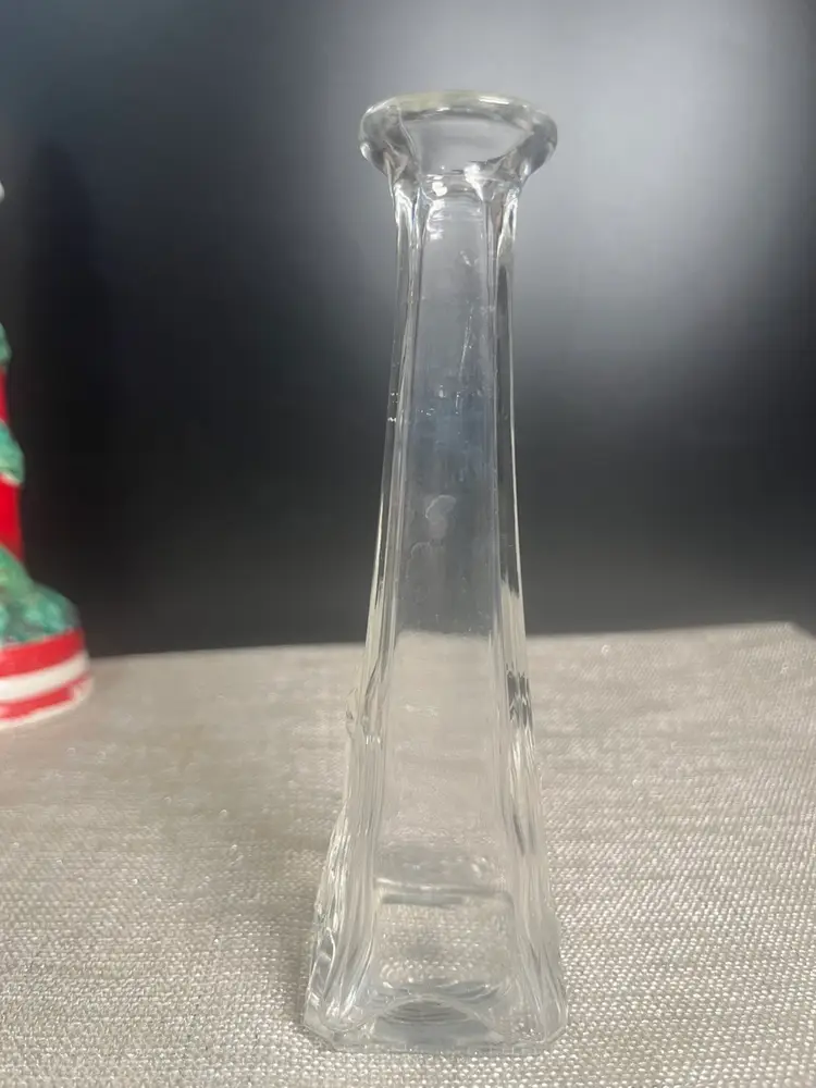 Pressed Clear Glass Small Bud Vase w/ an Iris on two sides