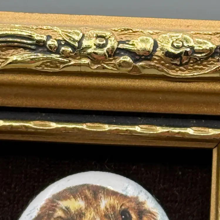 Vintage Pat Collins Hand-Painted Vitreous Enamel Spaniel Miniature - Framed 3”x3”.5