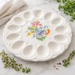 E & R American Artware Deviled Egg Plate, 12 Egg Indentations, 9.25" Dia.