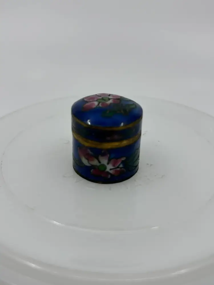 Vintage Chinese Tiny Enamel Hinged Cloisonne Pill Box