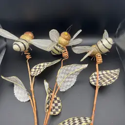 Mackenzie-Childs Queen Bee Stem Set of 3 Gold Black Courtly Checkered 17" long