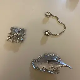 Vintage Brooch And Sweater Clip Lot Rhinestone Silver Tone Monet.