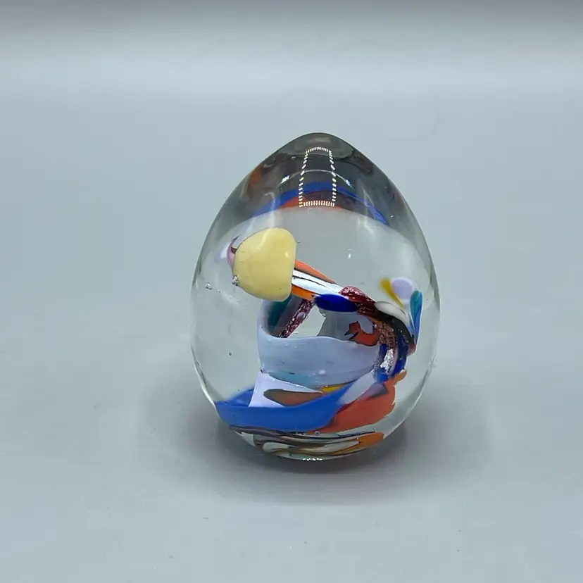 Tundra Art Glass Egg Paperweight Colorful Swirl Small Miniature 1984