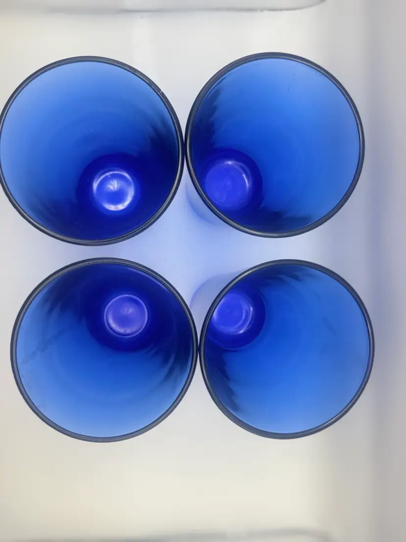 Set Of Four Vintage Libby Cobalt Blue Drinking Glasses 6”, 12 Oz