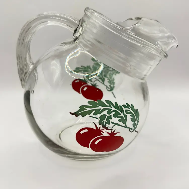 Vintage 1950’s Tomato Pitcher Tilted Slanted, Retro Kitchen Decor, Clear Glass Juice Jug Pitcher Creamer Vase, By Anchor Hocking, Made in Lancaster, OH