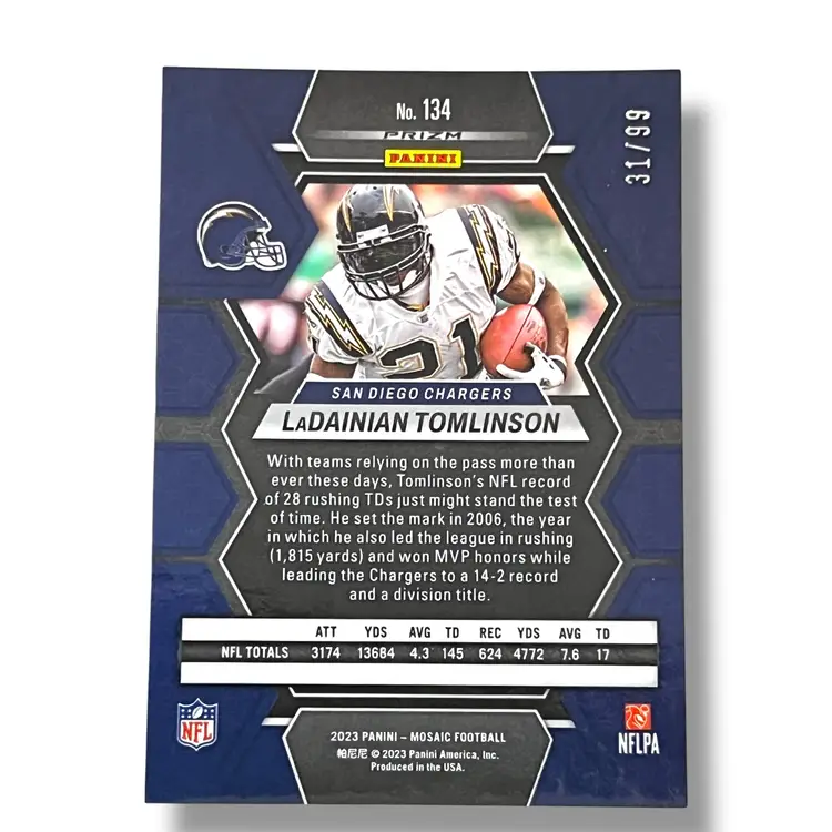 LaDainian Tomlinson 2023 Panini Mosaic Blue Mosaic Prizm 31/99 #134