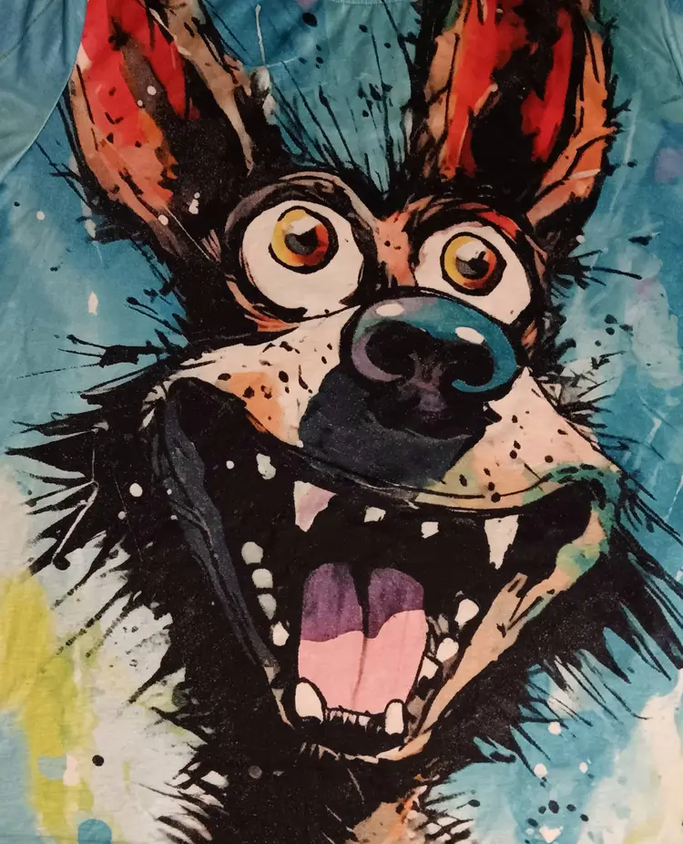 Happy Pyscho Dog t-shirt All Over Print NEW nwot Puppy tie dye 2XL animal