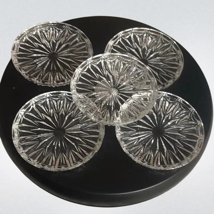 Set Of 5 Glass Prescut Clear Star Of David Pattern Coasters