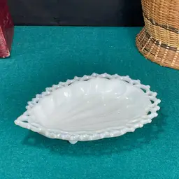 Westmoreland Milk Glass Shell Tray, Reticulated Lace Top