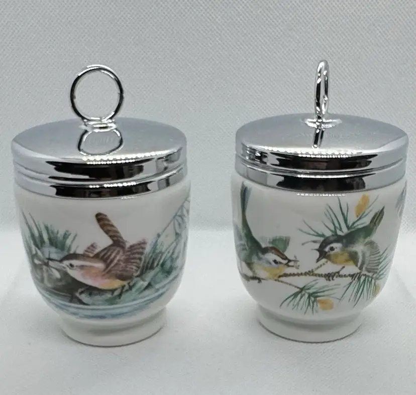 Vintage Pair Of Porcelain Royal Worcester Double Egg Coddlers