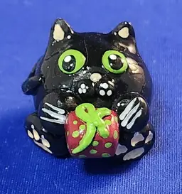 Christmas Shirley's Cats - Black Cat with Red and Green Present