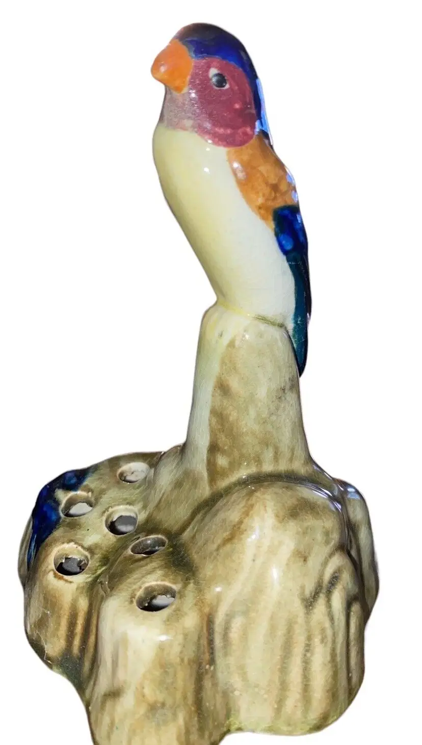 Vintage Parrot Bird Flower Frog Gorgeous Colors! 6”H