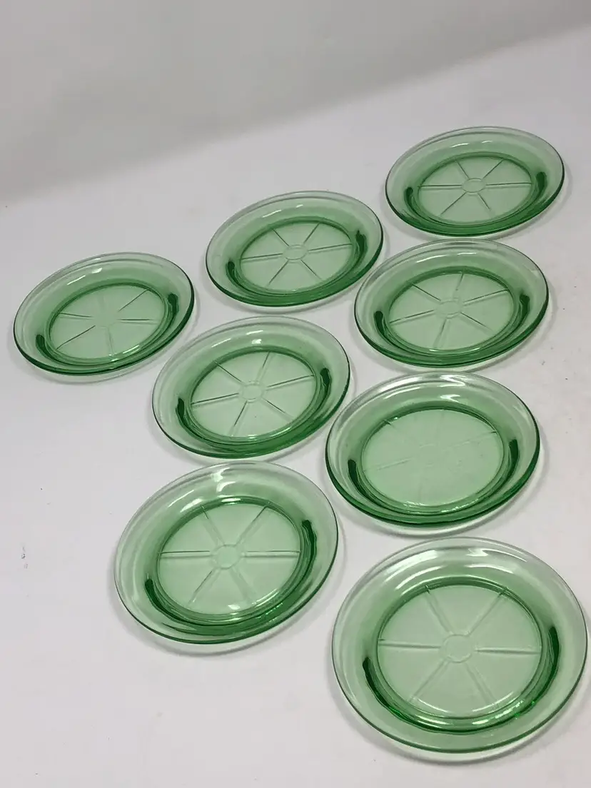 Fostoria Fairfax Green Glowy Glass Beverage Coasters Set of 8