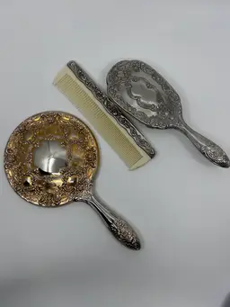 Vintage Silver Plated Hand Mirror, Brush and Comb Vanity Set