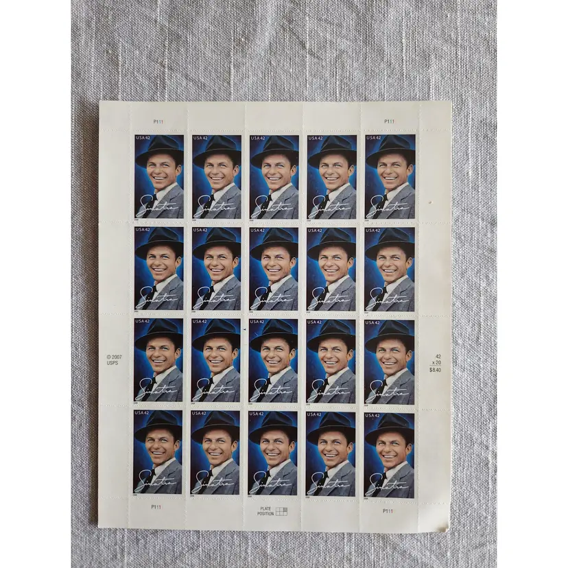 Frank Sinatra Full Sheet of Twenty 42 cents US Postage Stamps 2008