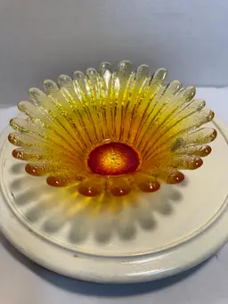 Vintage Blenko Amberina Daisy UV Glow Bowl