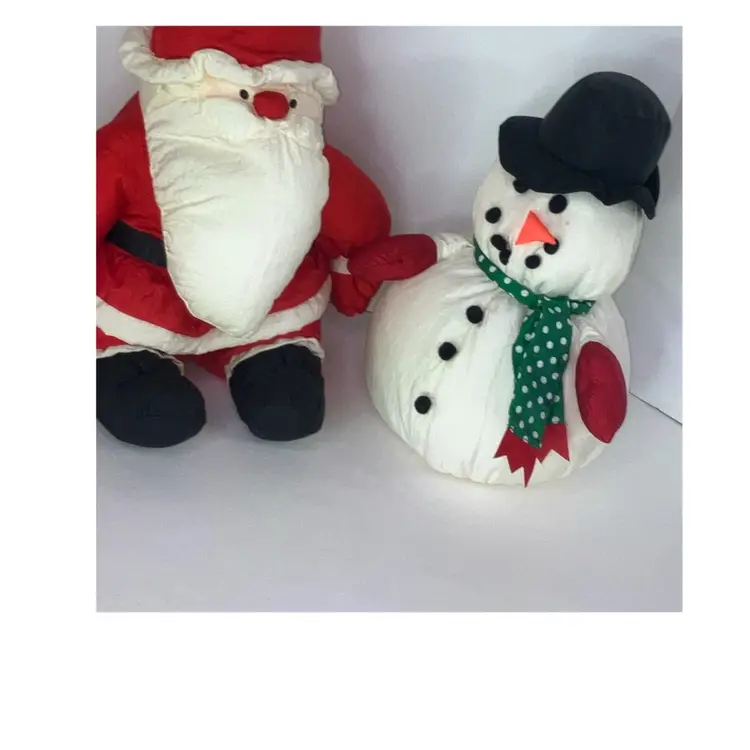 Vtg Hallmark Santa Claus & Snowman Nylon Puffy Parachute Plush Stuffed 12”
