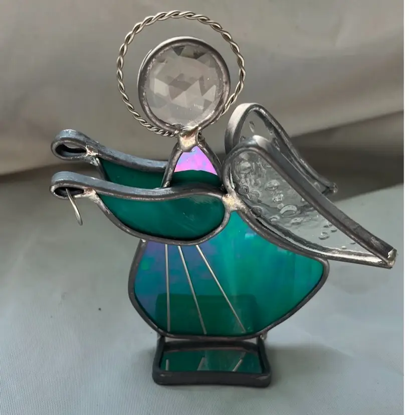 Sweet Little Stained Glass Angel On Mirror Base