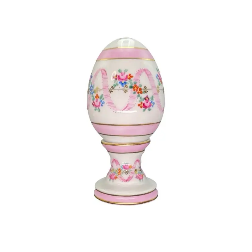 Ganz Porcelain Egg with Stand Pink Floral Easter Spring Holiday Home Decor