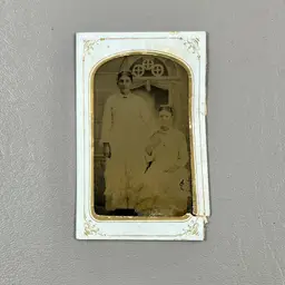 Antique 1800s Photo Portrait Tin Type Tintype Two Women Young Ladies White Dresses