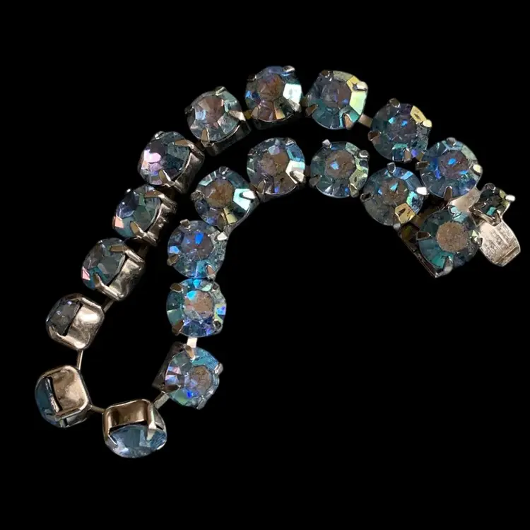 Beautiful  Prong Set AB Blue Crystal Facated Bracelet Push In Clasp