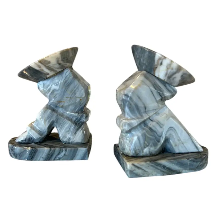 Vintage Hand Carved Onyx Stone Mexican Art Bookends