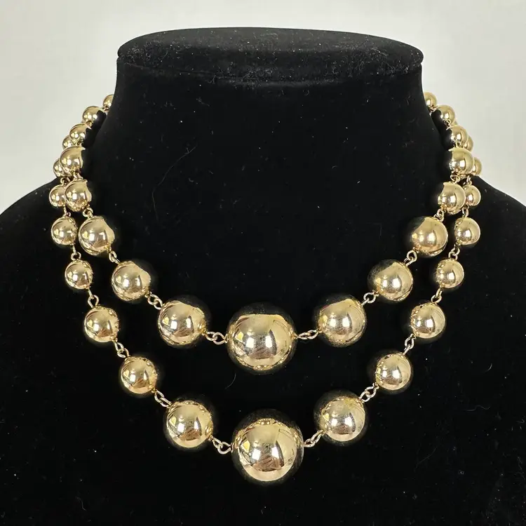 Vintage Gold Tone Graduated Double Strand Choker Necklace