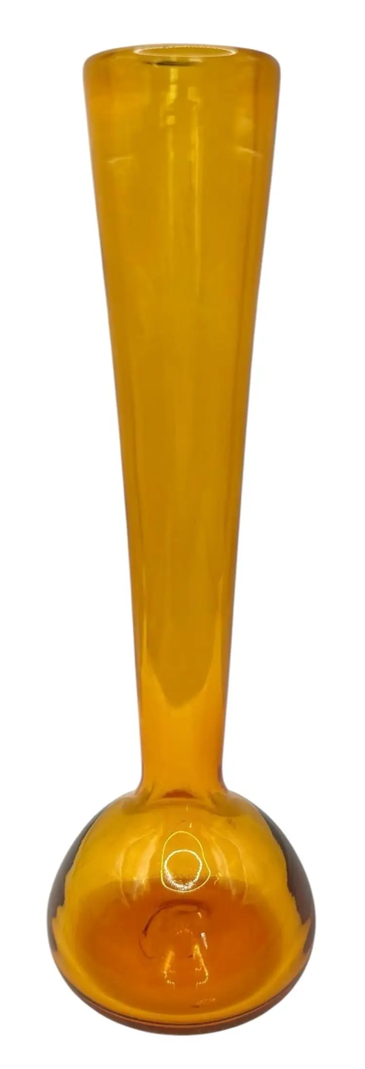 Vintage Hand Blown Art Glass Bud Vase Amber Bulb Shaped 8”