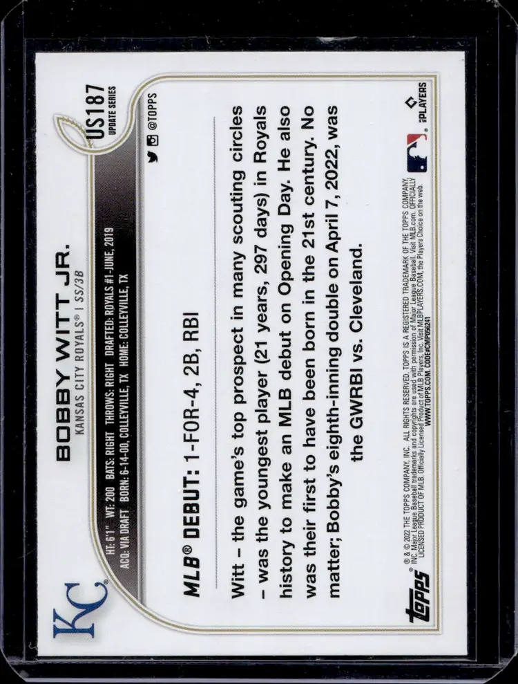 Bobby Witt Jr. Rookie Debut Baseball Card update variation