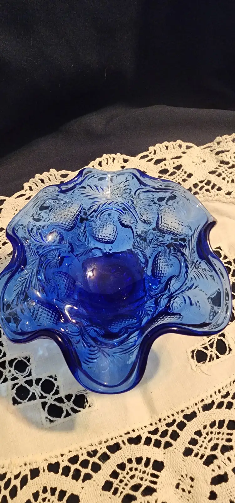 Fenton cobalt blue strawberry candy dish