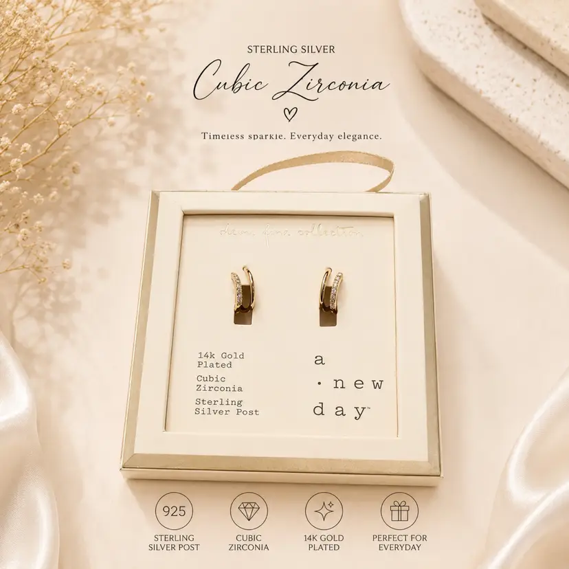 Sterling Silver Post Gold Plated Dainty Earrings Cubic Zirconia Cz Sparkly Minimalist Gift