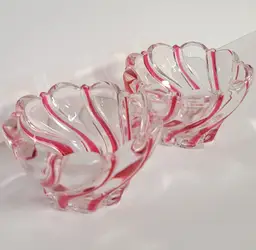 2 Mikasa red striped votive or candy dish
