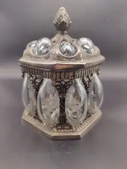 Vintage bubble glass metal apothecary jar