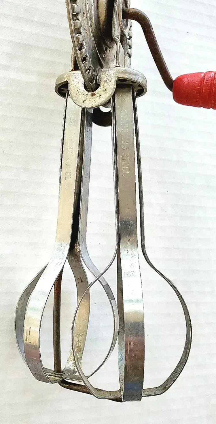 Vintage 1950s Androck Wooden Handle Egg Beater Farmhouse Kitchen Decor Stainless