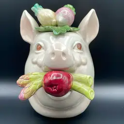 #40 Fitz & Floyd Pig With Vegetables Wall Pocket - READ