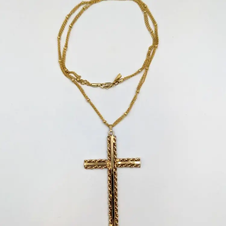 Van Lou 12K Gold Filled Statement Cross On Multistrand 24K Gold Bond Chain