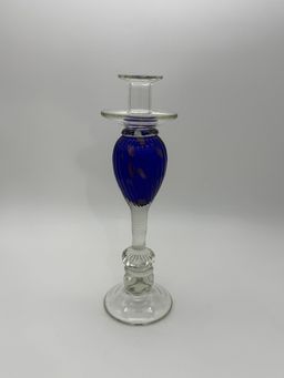 Vincenzo Nason Murano Handblown Art Glass Candlestick Holder Blue Aventurine 13”