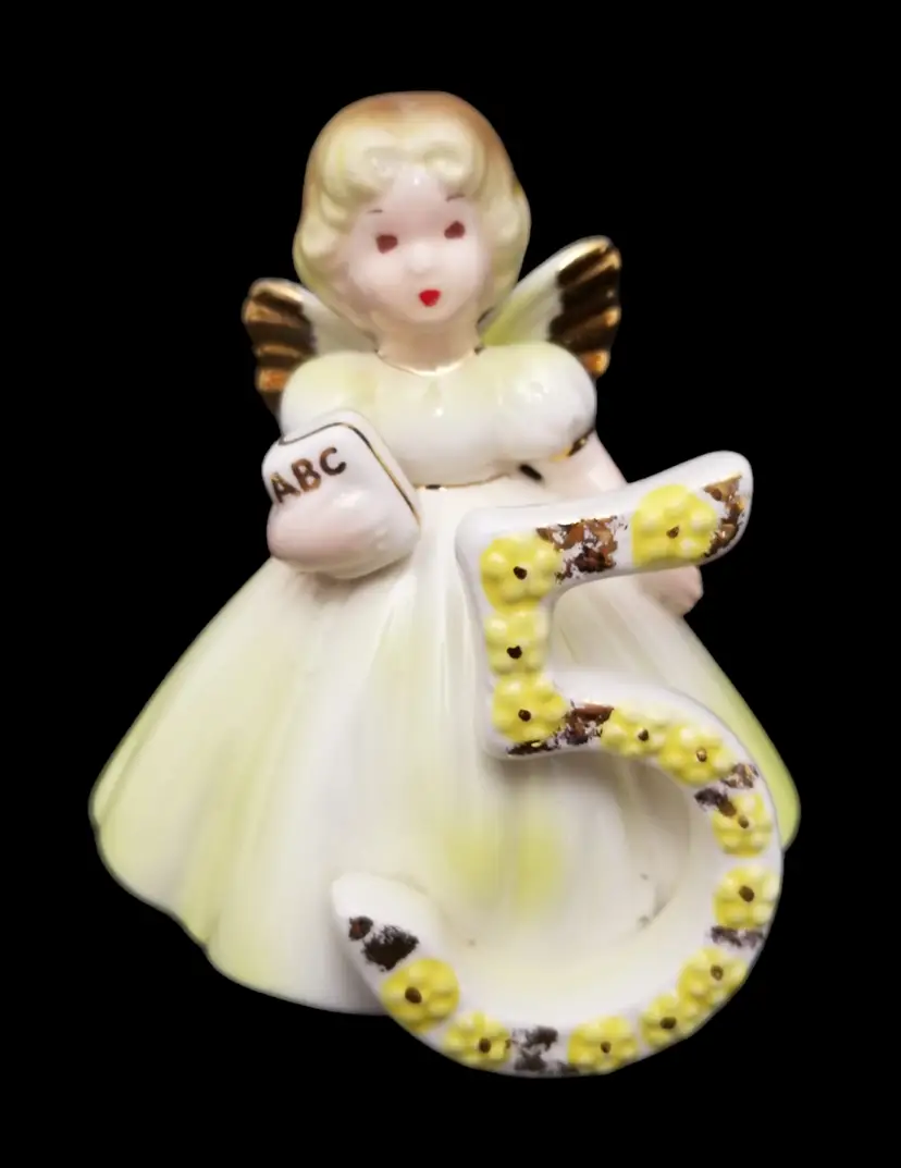 Vintage Josef Originals Birthday Girl Porcelain Angel Figurine 5 Yr. Old