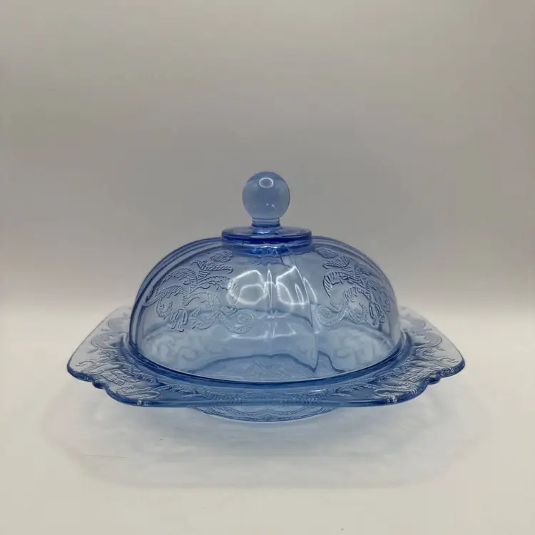 Vintage Indiana Glass Recollection Blue Depression Glass Butter Dish With Lid