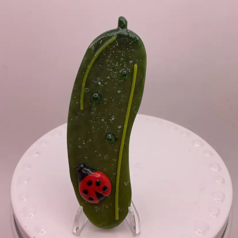 Made by Me! Fused Glass Ladybug "In a Pickle" MAGNET 3.25” Handcrafted Studio Art