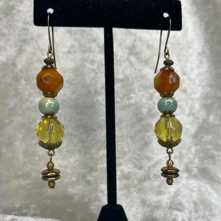 #15 “Avacado" Series - Handmade by Me -- Upcycled Glass Earrings